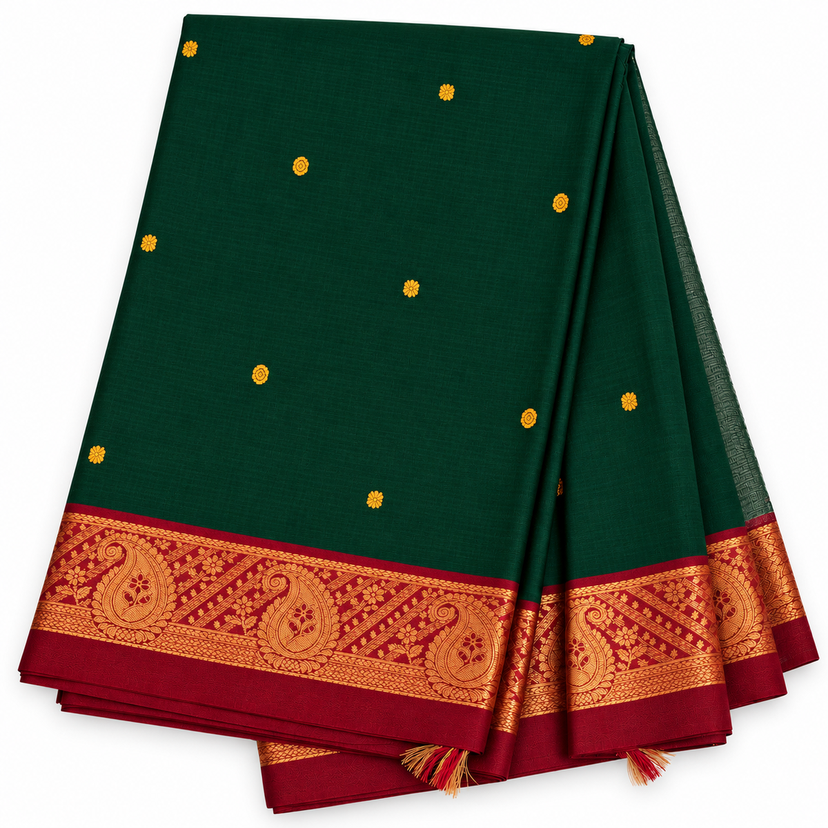 Kanchi Cotton - Traditional Green & Maroon Border