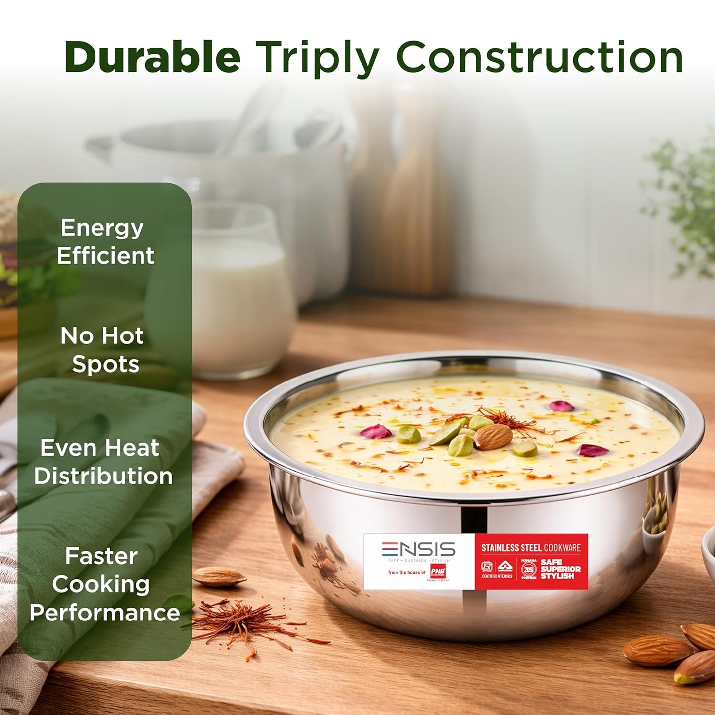 Ensis - Cookware Stainless Steel Triply Cookware with lid