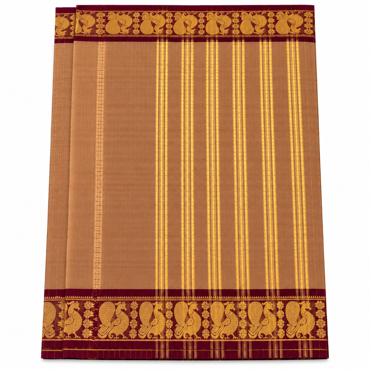Kanchi Cotton - Light Brown and Maroon Border