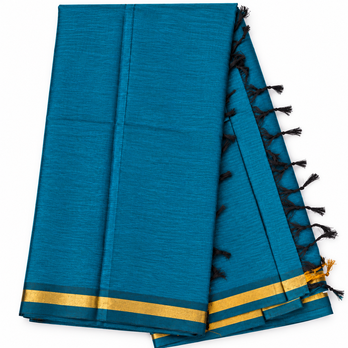 Teal Tissue Cotton - Plain Saree with thin zari border