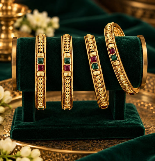 Traditional Kemp Bangles 2.8 size - Pink and Green / White beads