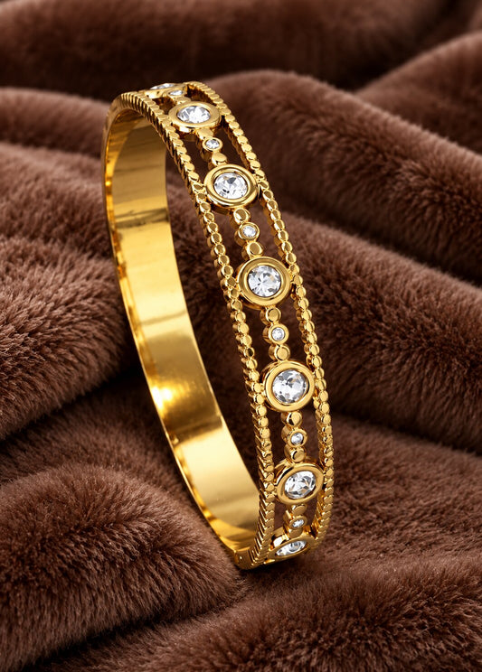 AD Round Stone High Gold Polish Kada