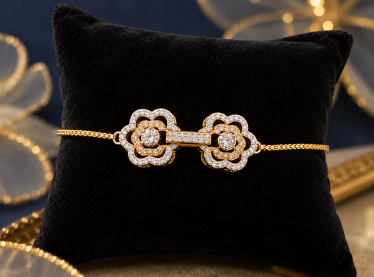 AD white stones Floral Two Tone Polished Bracelet