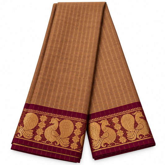 Kanchi Cotton - Light Brown and Maroon Border