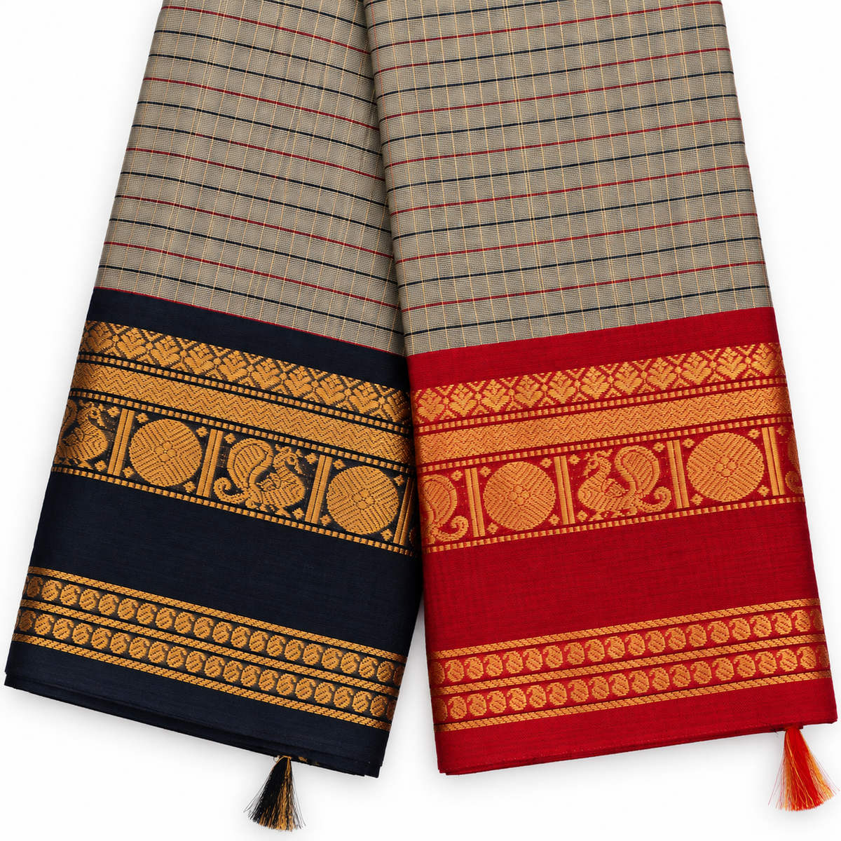 Kanchi Cotton Checks pattern  - Ganga Jamuna Border