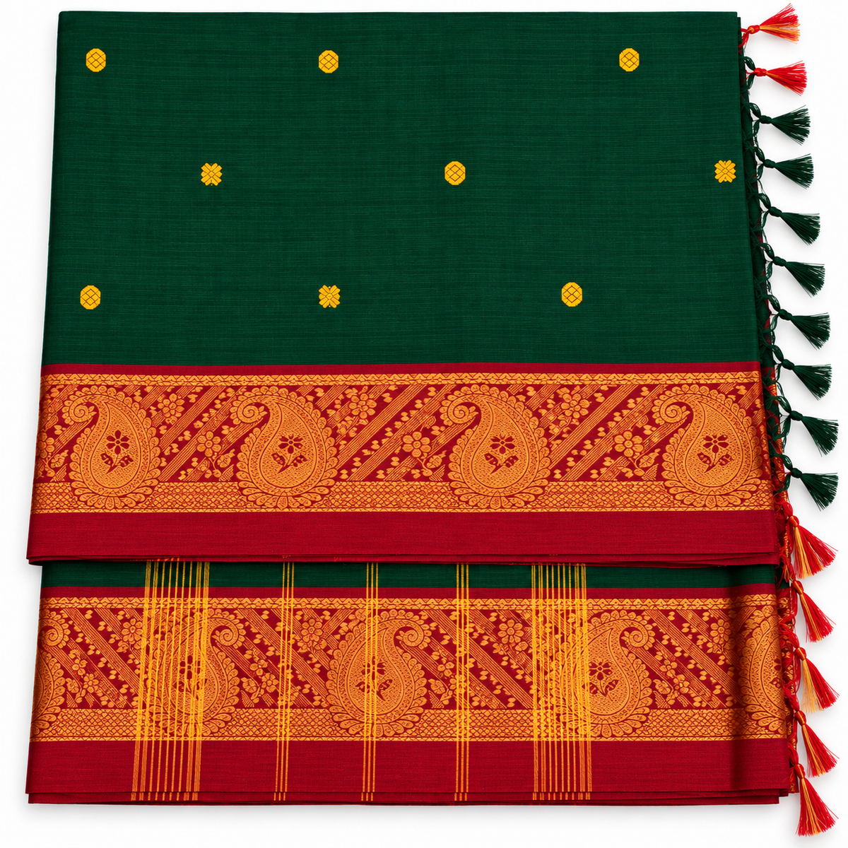 Kanchi Cotton - Traditional Green & Maroon Border