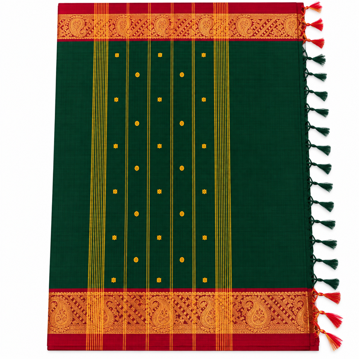 Kanchi Cotton - Traditional Green & Maroon Border