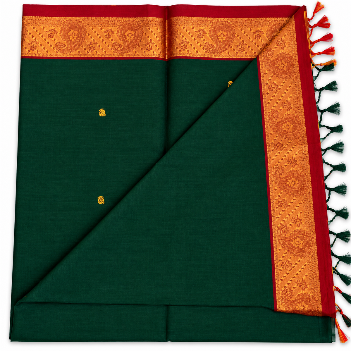 Kanchi Cotton - Traditional Green & Maroon Border