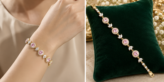 Floral Pink Gemstone Designer Bracelet