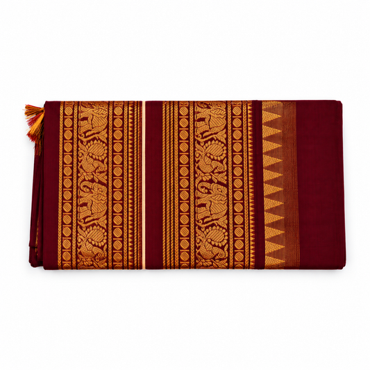 Kanchi Cotton Saree - Coffee Brown Border