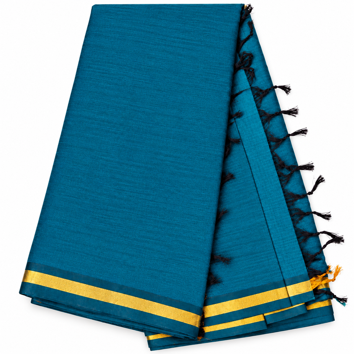 Teal Tissue Cotton - Plain Saree with thin zari border