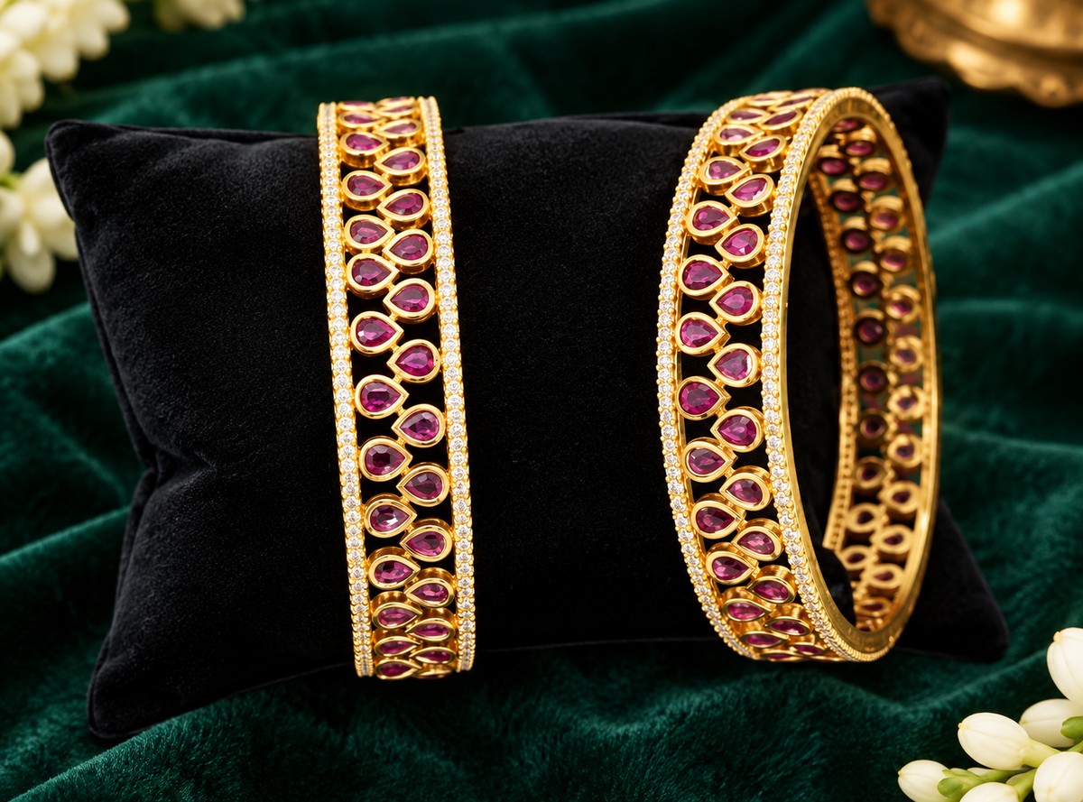 Matte Gold Polish Fancy Design Party wear Kemp Jewellery Kemp Bangle Set of 2