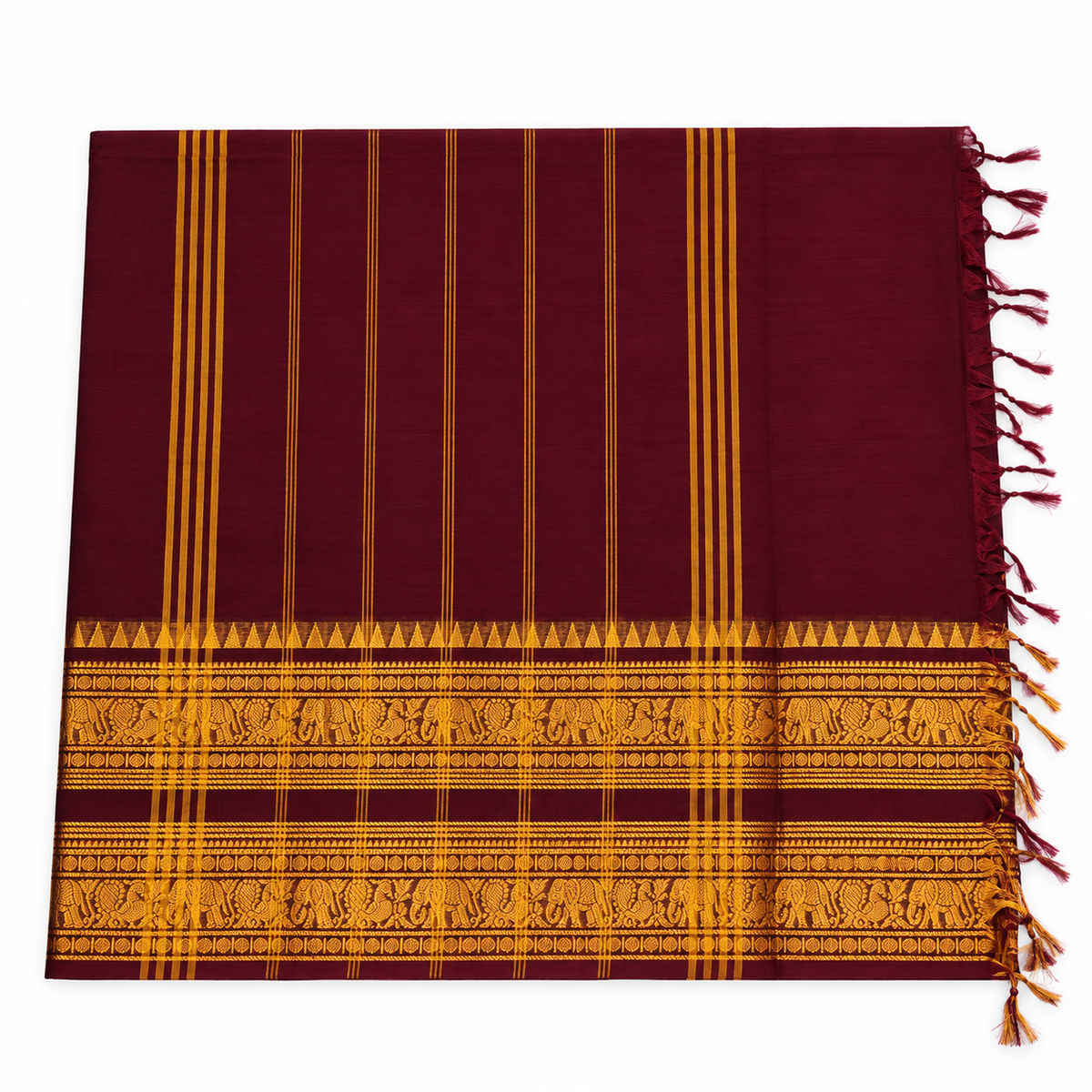 Kanchi Cotton Saree - Coffee Brown Border