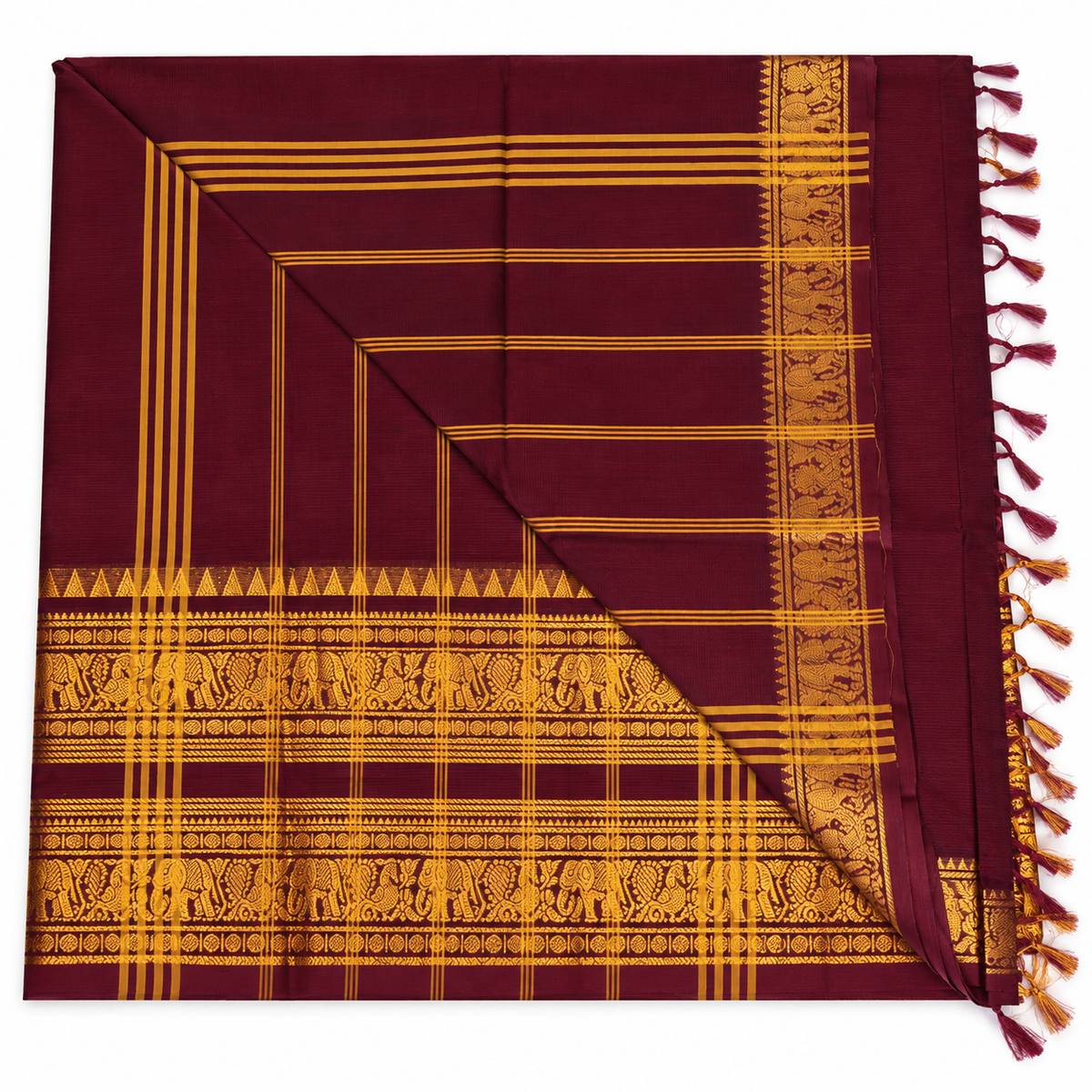 Kanchi Cotton Saree - Coffee Brown Border