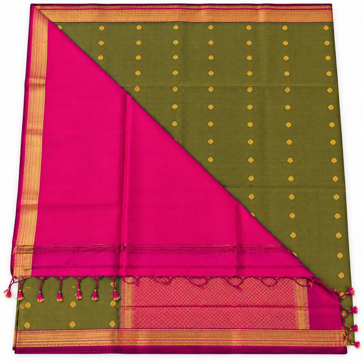 Soft Silk Saree - Olive Green