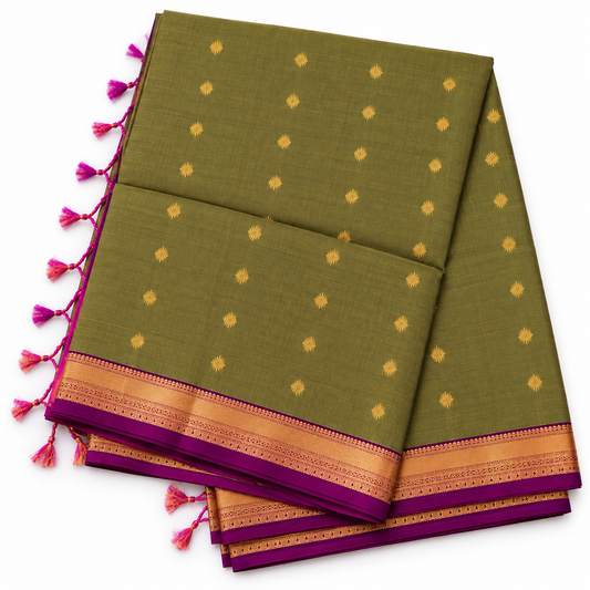 Soft Silk Saree - Olive Green