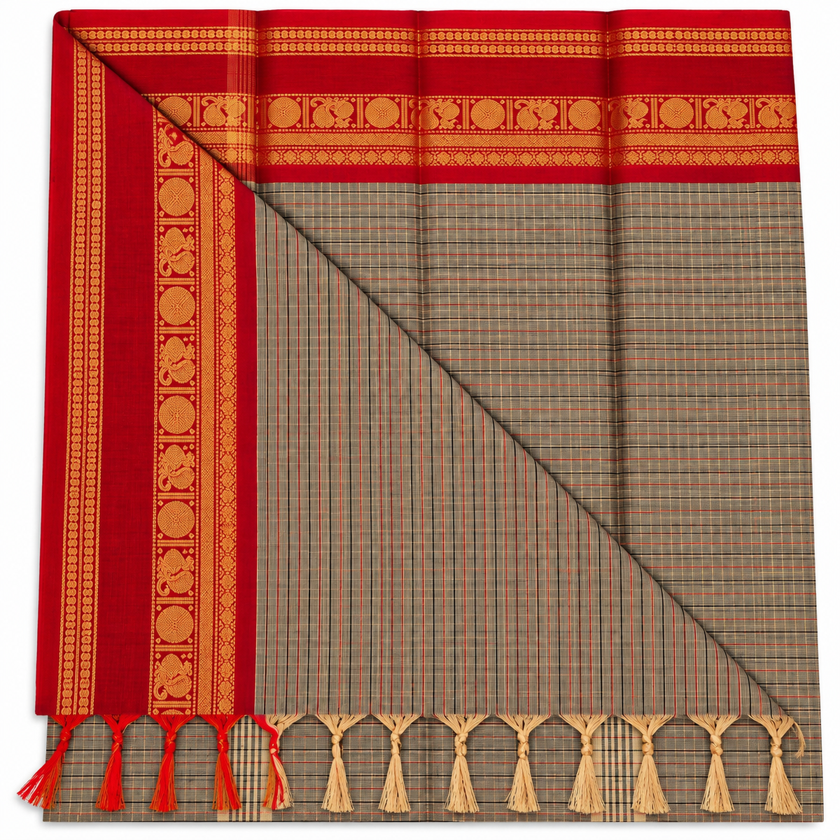 Kanchi Cotton Checks pattern  - Ganga Jamuna Border