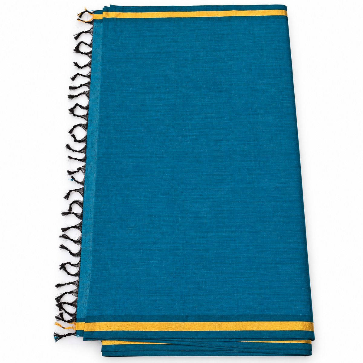 Teal Tissue Cotton - Plain Saree with thin zari border