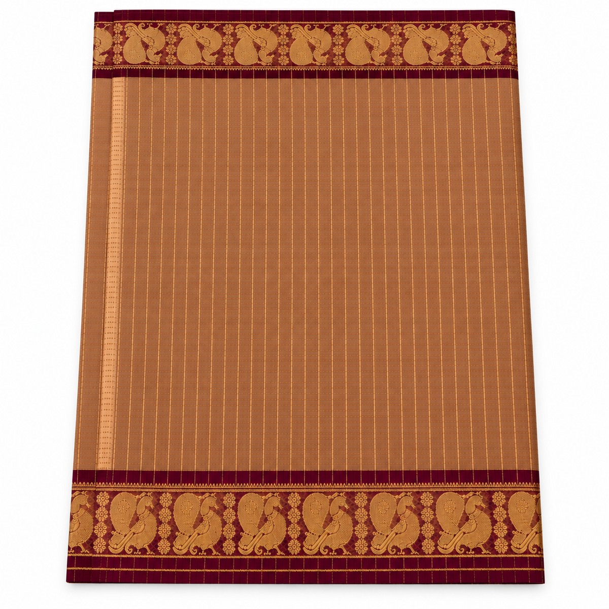 Kanchi Cotton - Light Brown and Maroon Border