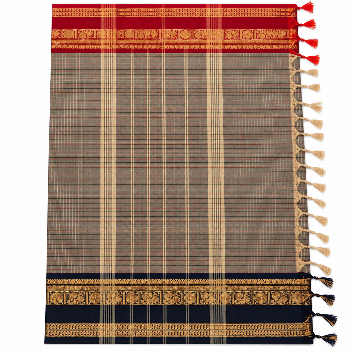Kanchi Cotton Checks pattern  - Ganga Jamuna Border